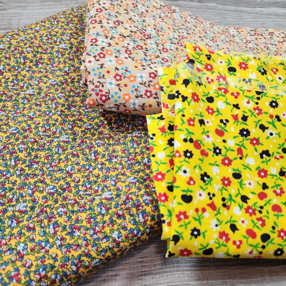 3 Piece Vintage + Modern Mix of Micro Florals Flowers Cherries Bright Material